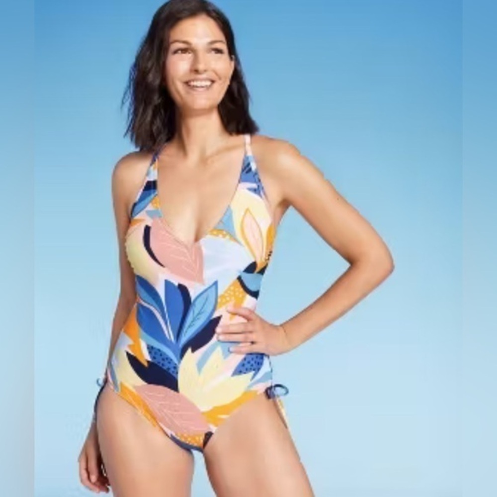 Kona Sol Colorful One Piece Swimming Suit, Size S